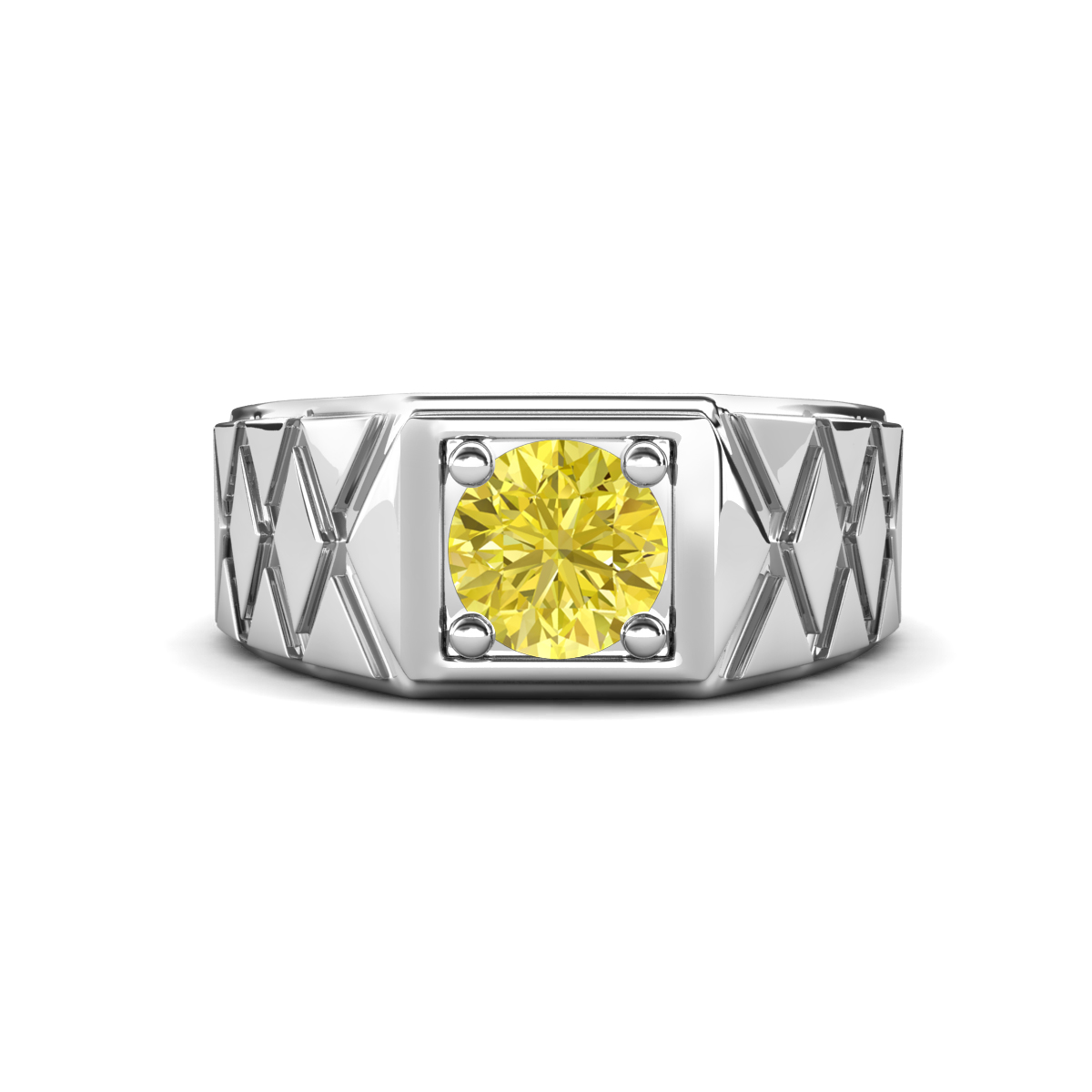 Jabari 0.80 ct Yellow Diamond (6.00 mm) Criss Cross Design Shank Solitaire Men Band (9.5 mm) 